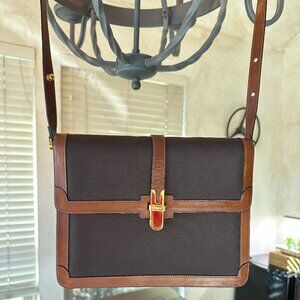 Salvatore Ferragamo Shoulder Crossbody Bag, Brown Leather/Canvas, Vintage Rare